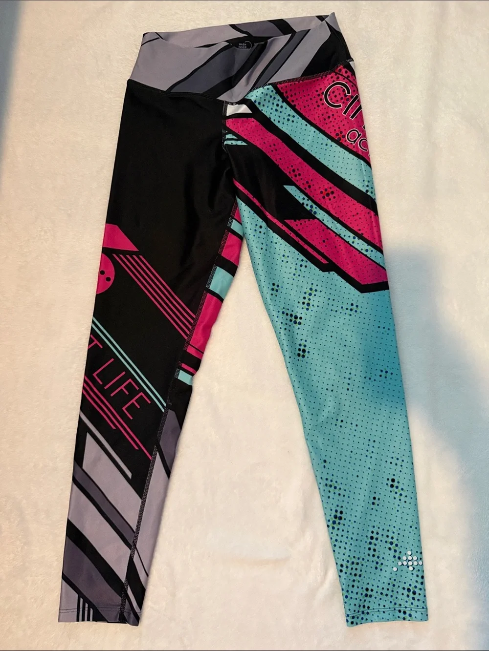 Cima activewear Colorblock Performance Leggings in Teal, Pink & Black OS